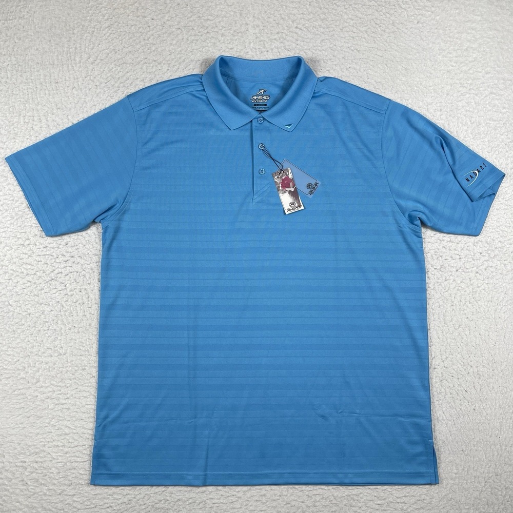 Ahead Polo Shirt Mens XL Blue Striped Casual Vacation Travel Workwear Office Job
